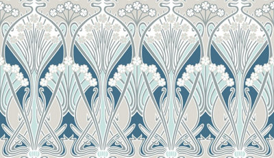 Galerie Arts And Crafts Blue Patterned A4 Wallpaper Sample from B&Q