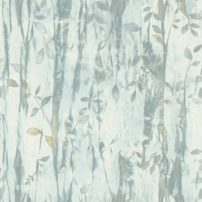 Galerie Atmosphere Aqua Batik Leaves Smooth A4 Wallpaper Sample from B&Q