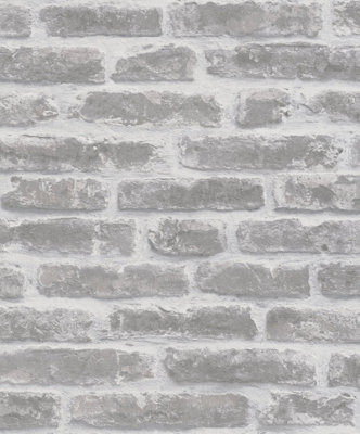 Galerie Paste The Wall White And Greige Exposed Brick A4 Wallpaper Sample from B&Q