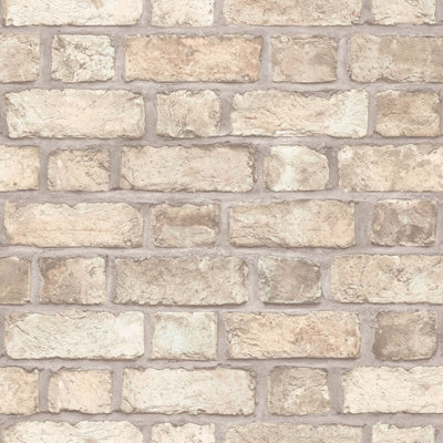 Galerie Homestyle Beige Brown Farmhouse Brick Smooth A4 Wallpaper Sample from B&Q