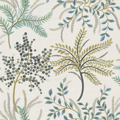 Galerie Mulberry Tree Beige Multicolour Tree Leaf Sisal Grasscloth A4 Wallpaper Sample from B&Q