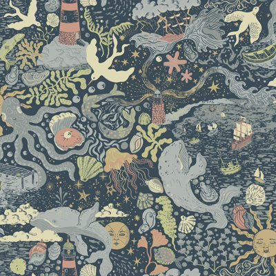 Galerie Resan Dark Blue Havet Nautical A4 Wallpaper Sample from B&Q