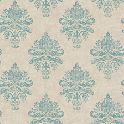Galerie Nordic Elements Blue Damask Medallion A4 Wallpaper Sample from B&Q