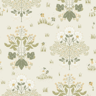 Galerie Hjarterum Collection Olive Edla Wild Flower Field A4 Wallpaper Sample from B&Q