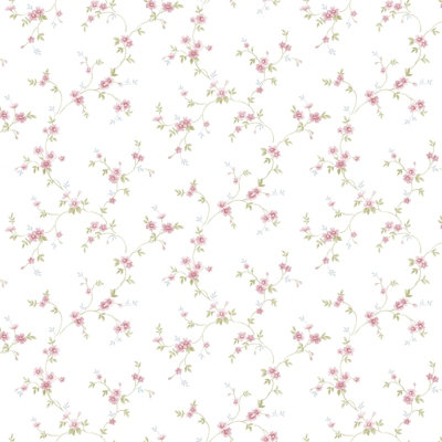 Galerie Pretty Prints Pink Como Floral Trail A4 Wallpaper Sample from B&Q