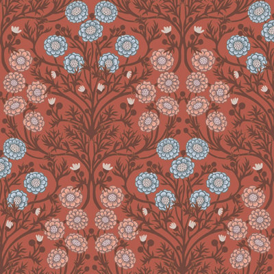Galerie Ekbacka Collection Terracotta Bellis Delicate Floral Trail A4 Wallpaper Sample from B&Q
