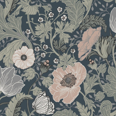 Galerie Apelviken 2 Blush Blue Floral Woodland Smooth A4 Wallpaper Sample from B&Q