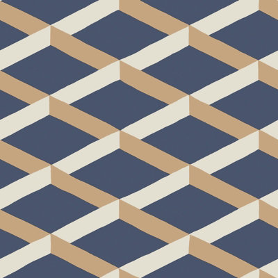 Galerie Luxe Mustard Blue Shadow Trellis Smooth A4 Wallpaper Sample from B&Q