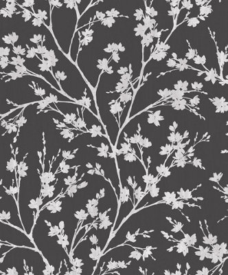 Galerie Secret Garden Black/greige Calming Leaf Branches A4 Wallpaper Sample from B&Q