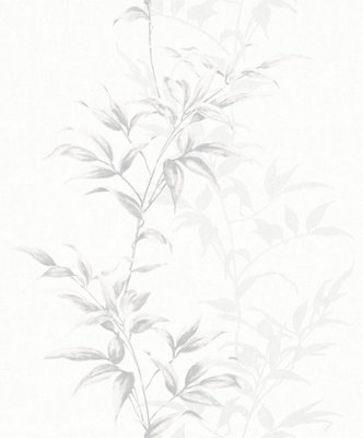 Galerie Industrial Effects Grey Floral Leaf Stem A4 Wallpaper Sample from B&Q