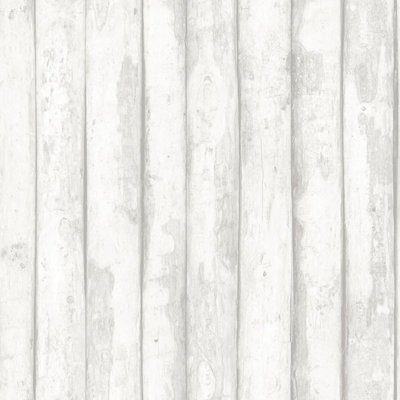 Galerie Homestyle White Grey Log Cabin Smooth A4 Wallpaper Sample from B&Q