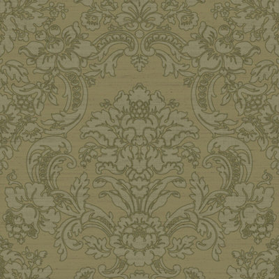 Galerie Italian Silks And Damasks Green Floral A4 Wallpaper Sample from B&Q