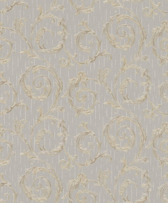 Galerie Industrial Effects Greige Floral Swirl Pearlescent A4 Wallpaper Sample from B&Q