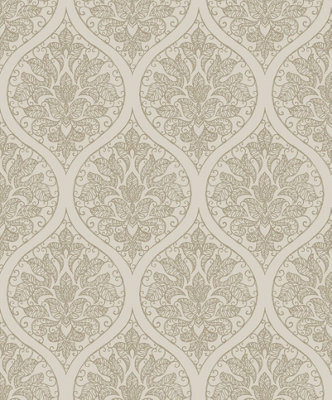 Galerie Emporium Cream Gold Ogee Embossed A4 Wallpaper Sample from B&Q