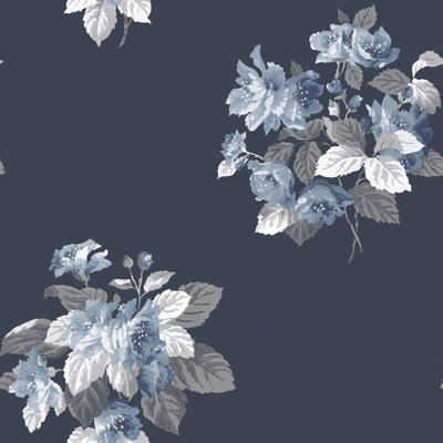 Galerie Secret Garden Navy/blue Floral Bouquet A4 Wallpaper Sample from B&Q
