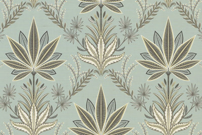 Galerie Mulberry Tree Green Palm Leaf Sisal Grasscloth A4 Wallpaper Sample from B&Q