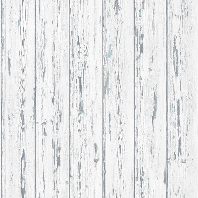 Galerie Homestyle White Blue Grey Shiplap Smooth A4 Wallpaper Sample from B&Q