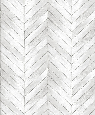 Galerie Organic Textures White Grey Chevron Wood Textured A4 Wallpaper Sample from B&Q