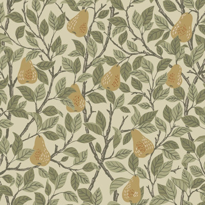 Galerie Sommarang Beige Leaves And Pears A4 Wallpaper Sample from B&Q