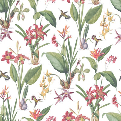 Galerie Secret Garden White/bright Botanical Floral A4 Wallpaper Sample from B&Q