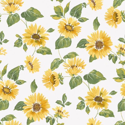 Galerie Just Kitchens White Sunflower Trail A4 Wallpaper Sample from B&Q