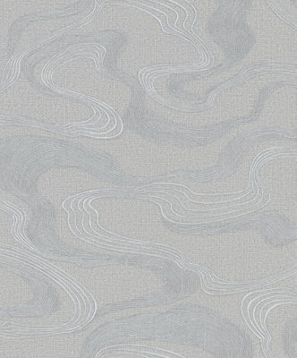 Galerie Kumano Silver Abstract Flow Design A4 Wallpaper Sample from B&Q