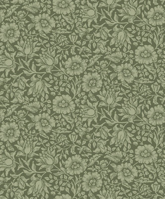 Galerie Hidden Treasures Olive Floral Mallow A4 Wallpaper Sample from B&Q