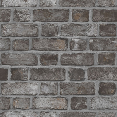 Galerie Homestyle Black Farmhouse Brick Smooth A4 Wallpaper Sample from B&Q