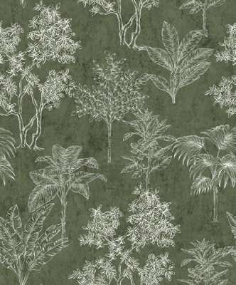 Galerie Zen Green Tree Leaf Dwp0361-01 A4 Wallpaper Sample from B&Q