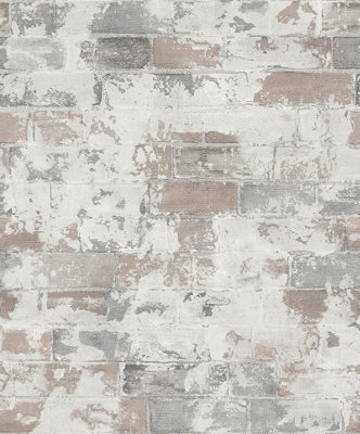 Galerie Organic Textures Beige Brown Grey Brick Textured A4 Wallpaper Sample from B&Q