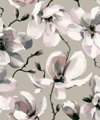 Galerie Flora Silver Cherry Blossom A4 Wallpaper Sample from B&Q