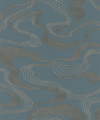Galerie Kumano Blue Abstract Flow Design A4 Wallpaper Sample from B&Q