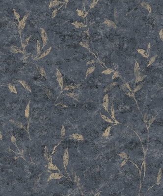 Galerie Elegance Blue Leaf Impression A4 Wallpaper Sample 11505 from B&Q