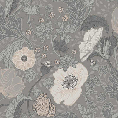 Galerie Apelviken 2 Blush Grey Floral Woodland Smooth A4 Wallpaper Sample from B&Q