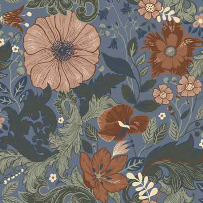 Galerie Sommarang Blue Scandi Bloom A4 Wallpaper Sample from B&Q