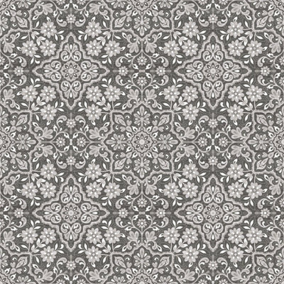 Galerie Homestyle Black Silver Floral Tile Smooth A4 Wallpaper Sample from B&Q