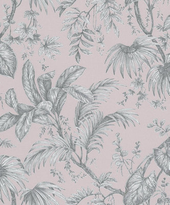 Galerie Paste The Wall Soft Pink And Silver Botanical A4 Wallpaper Sample from B&Q