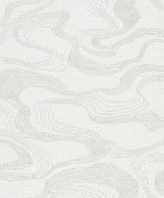 Galerie Kumano White Abstract Flow Design A4 Wallpaper Sample from B&Q