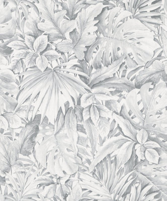 Galerie Eden Collection Silver Jungle Leaves A4 Wallpaper Sample from B&Q