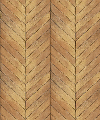 Galerie Organic Textures Warm Brown Yellow Chevron Wood Textured A4 Wallpaper Sample from B&Q