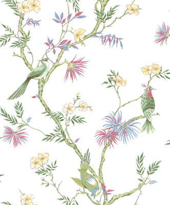 Galerie Secret Garden White/bright Garden Bird Trail A4 Wallpaper Sample from B&Q