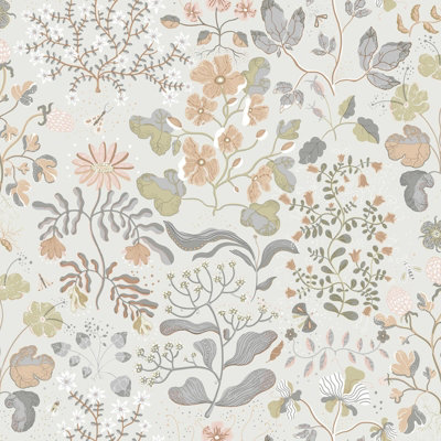 Galerie Fagring Floral Grey A4 Wallpaper Sample from B&Q