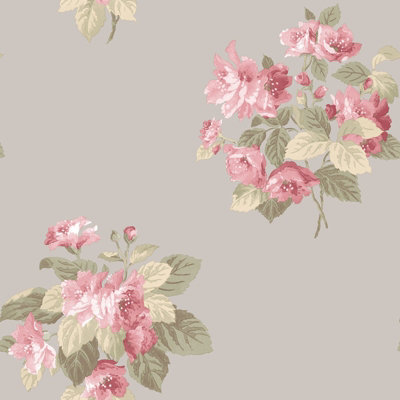 Galerie Secret Garden Taupe/pink Floral Bouquet A4 Wallpaper Sample from B&Q