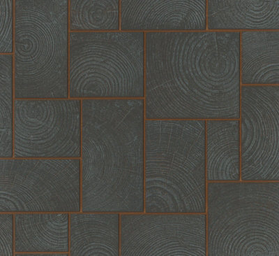 Galerie Natural Opulence Black & Rose Gold Wood Block A4 Wallpaper Sample from B&Q