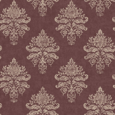 Galerie Nordic Elements Red Damask Medallion A4 Wallpaper Sample from B&Q