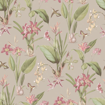 Galerie Secret Garden Taupe/bright Botanical Floral A4 Wallpaper Sample from B&Q