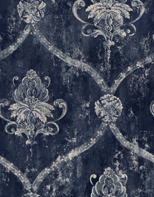 Galerie Classic Silks 4 Blue Regal Damask A4 Wallpaper Sample from B&Q