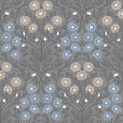 Galerie Ekbacka Collection Grey Bellis Delicate Floral Trail A4 Wallpaper Sample from B&Q