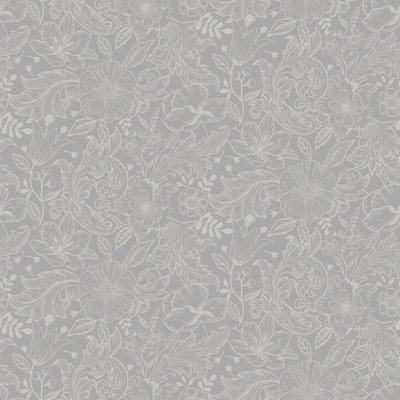 Galerie Sommarang Grey Mono Flora A4 Wallpaper Sample from B&Q