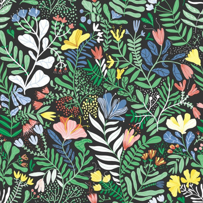 Galerie Fagring Floral Black A4 Wallpaper Sample from B&Q